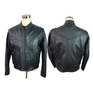 US Made Co Black Leather with Zip Out Quilted Liner Vintage Jacket Coat MOTO M L